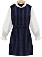 Romwe Stand Collar Vertical Stripe Dress
