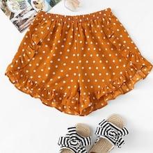 Romwe Plus Ruffle Hem Polka Dot Shorts