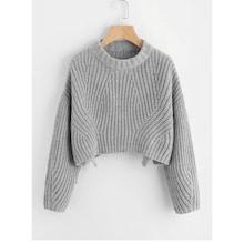 Romwe Plus Round Neck Slit Hem Sweater