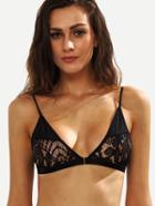Romwe Black Lace Applique Front Closure Bikini Top