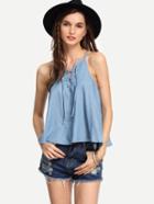 Romwe Light Blue Lace-up Front Racerback Swing Cami Top