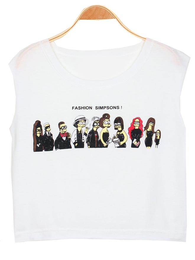 Romwe Simpson's Family Print White T-shirt