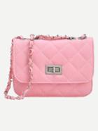 Romwe Pink Twist Lock Diamondback Pu Chain Bag