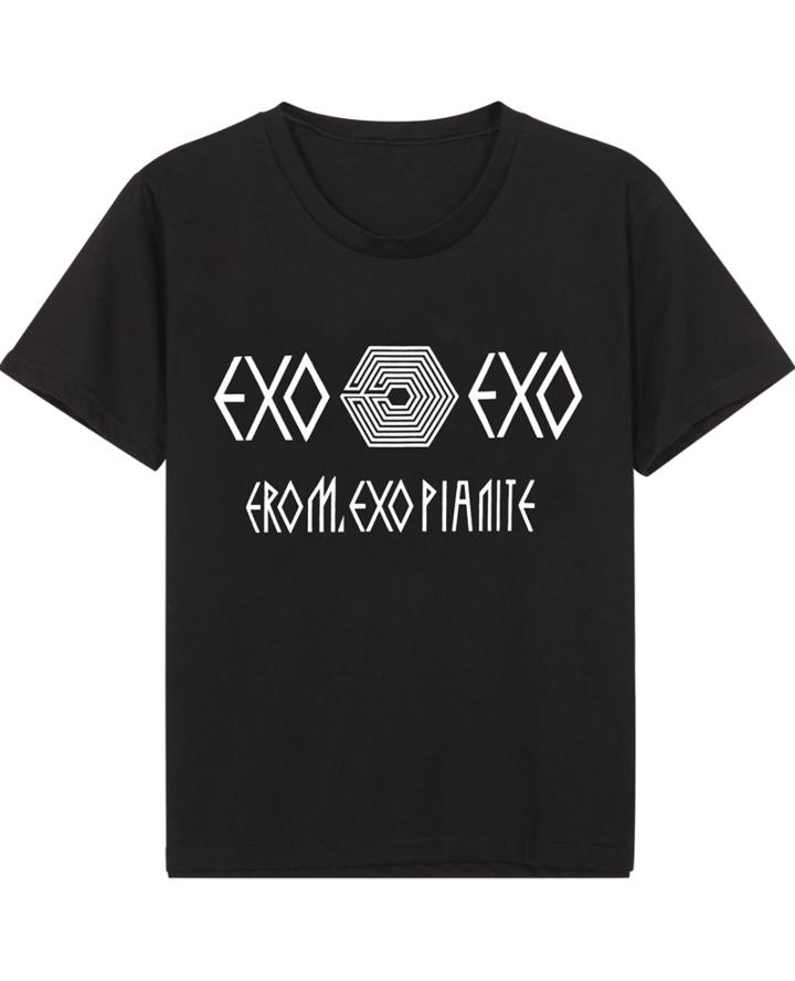 Romwe Geometric Letter Print Black T-shirt