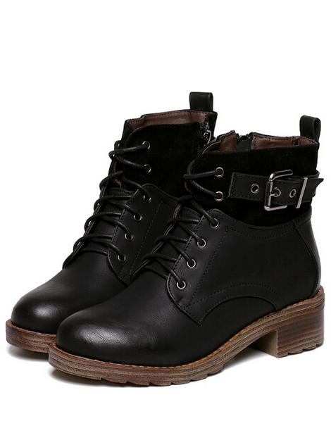 Romwe Black Lace Up Buckle Strap Boots