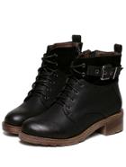 Romwe Black Lace Up Buckle Strap Boots