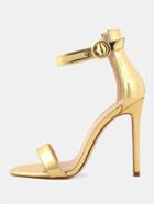 Romwe Metallic Ankle Strap High Heels Gold