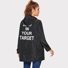 Romwe Letter Print Zip-up Hooded Outerwear
