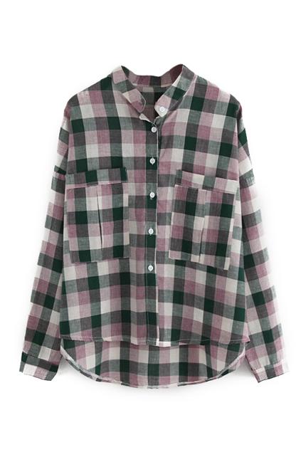 Romwe Check Asymmetric Casual Shirt
