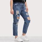 Romwe Plus Ripped Button Jeans