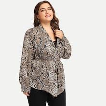 Romwe Plus Snake Skin Print Open Front Coat