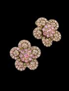 Romwe Pink Diamond Gold Flower Stud Earrings