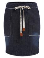 Romwe Drawstring Waist Textured Denim Pencil Skirt