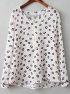 Romwe White Long Sleeve Circle Print Loose Blouse