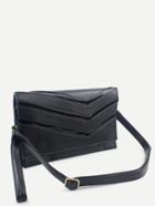 Romwe Black Flap Pu Clutch Bag With Strap