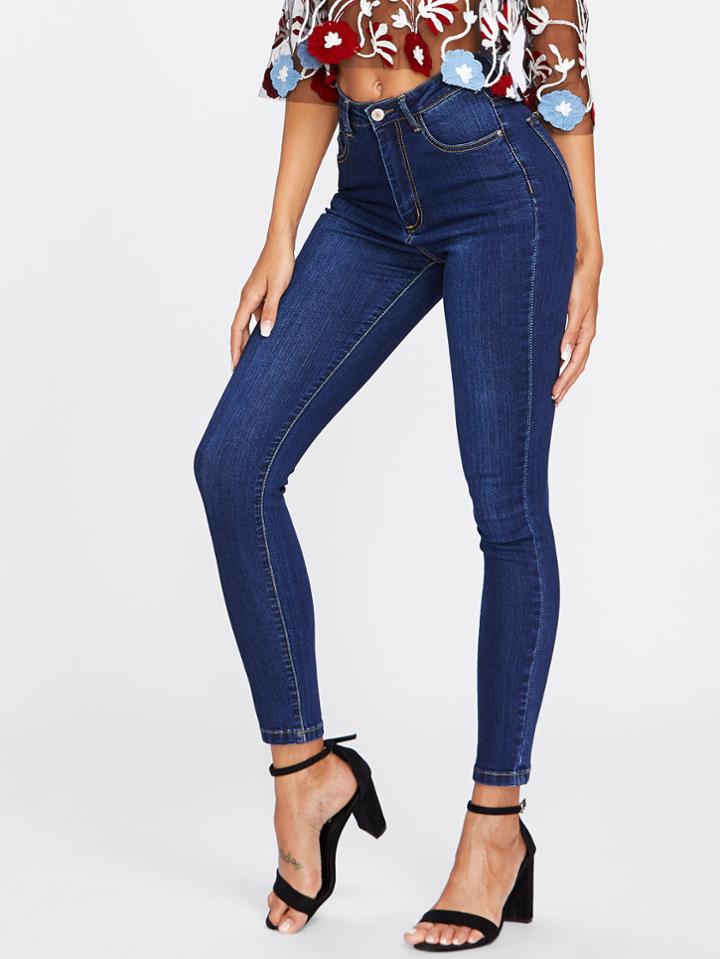 Romwe Dark Wash Skinny Jeans