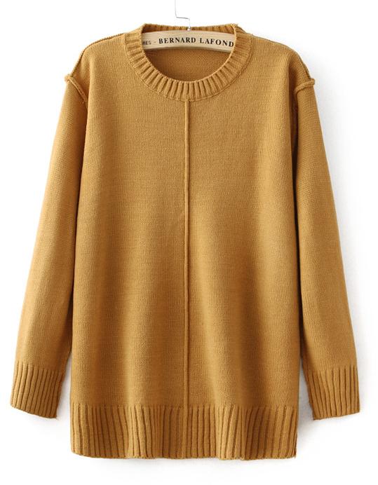 Romwe Crew Neck Loose Knit Khaki Sweater