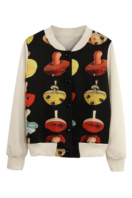 Romwe Cute Mushroom Print Dual-tone Jacket