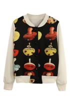 Romwe Cute Mushroom Print Dual-tone Jacket