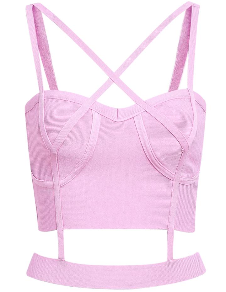 Romwe Cross Strap Crop Pink Vest