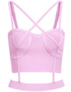 Romwe Cross Strap Crop Pink Vest