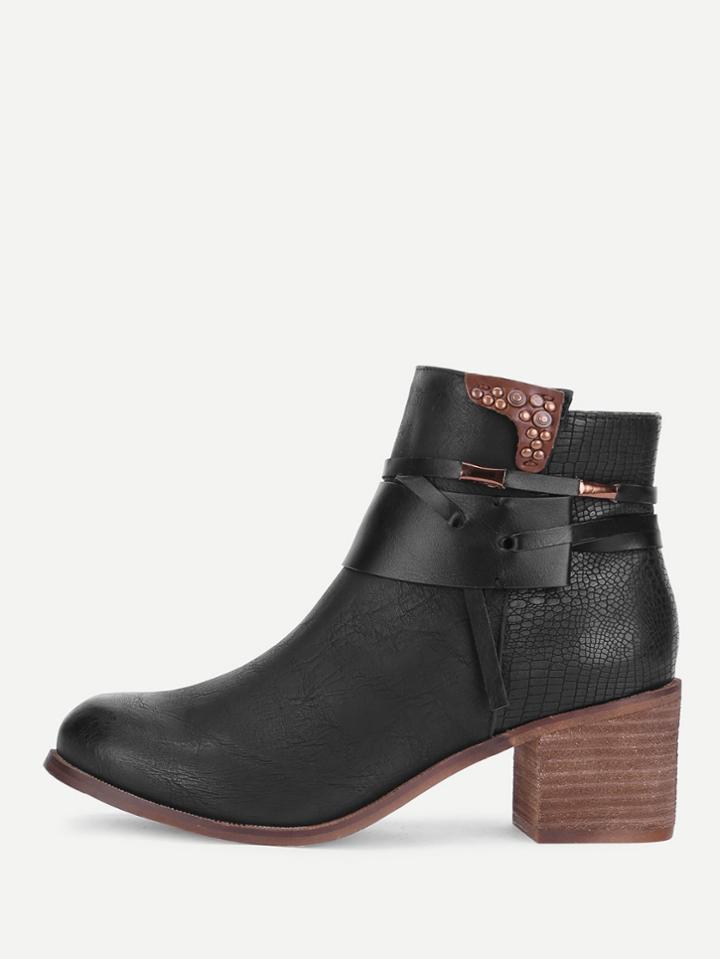 Romwe Block Heeled Round Toe Ankle Boots