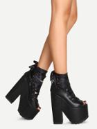 Romwe Black Lace Up Platform Chunky Heel Shoes