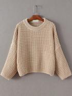Romwe Apricot Waffle Knit Drop Shoulder Sweater
