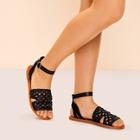 Romwe Woven Design Ankle Strap Sandals