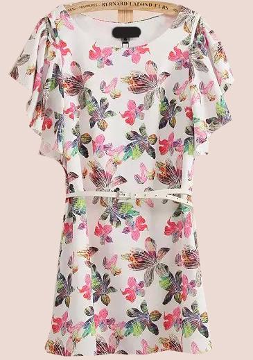 Romwe Scoop Neck Florals Straight Dress