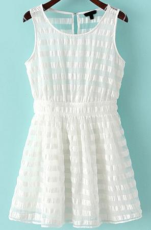 Romwe Sheer Organza Striped Flare Dress
