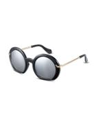 Romwe Black Geometric Frame Metal Arm Sunglasses