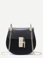 Romwe Black Horse Hair Covered Pu Saddle Bag With Chain Strap