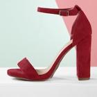Romwe Faux Suede Open Toe Chunky High Heel Sandals