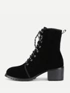 Romwe Lace Up Velvet Ankle Boots
