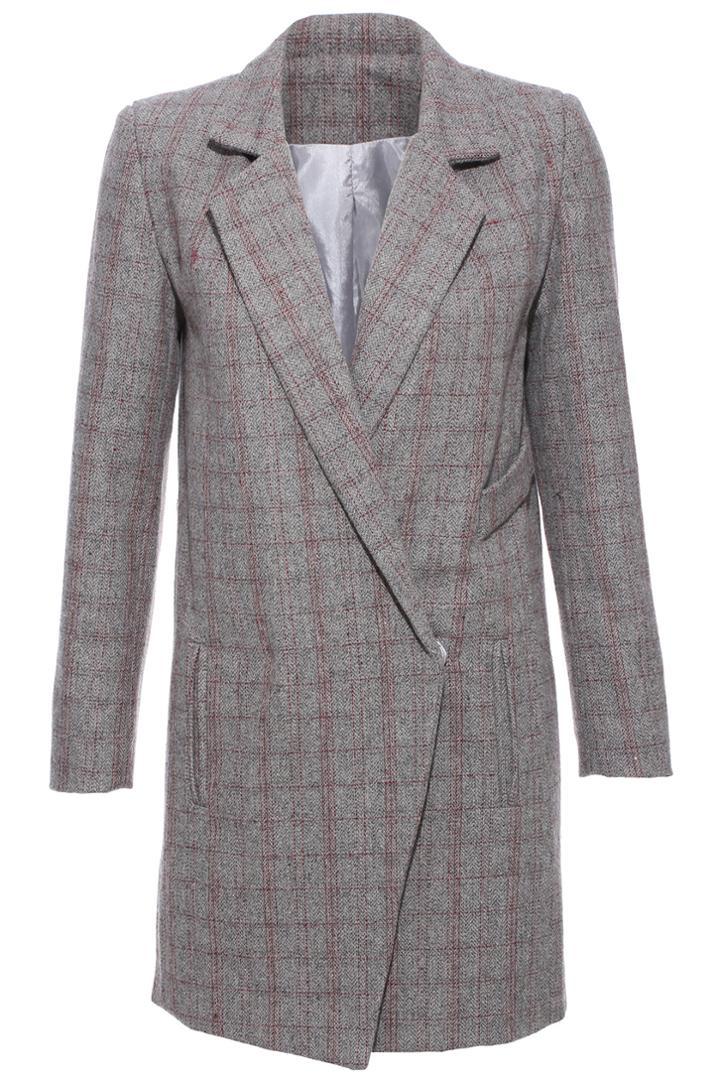 Romwe British Plaid Coat-grey