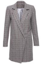 Romwe British Plaid Coat-grey