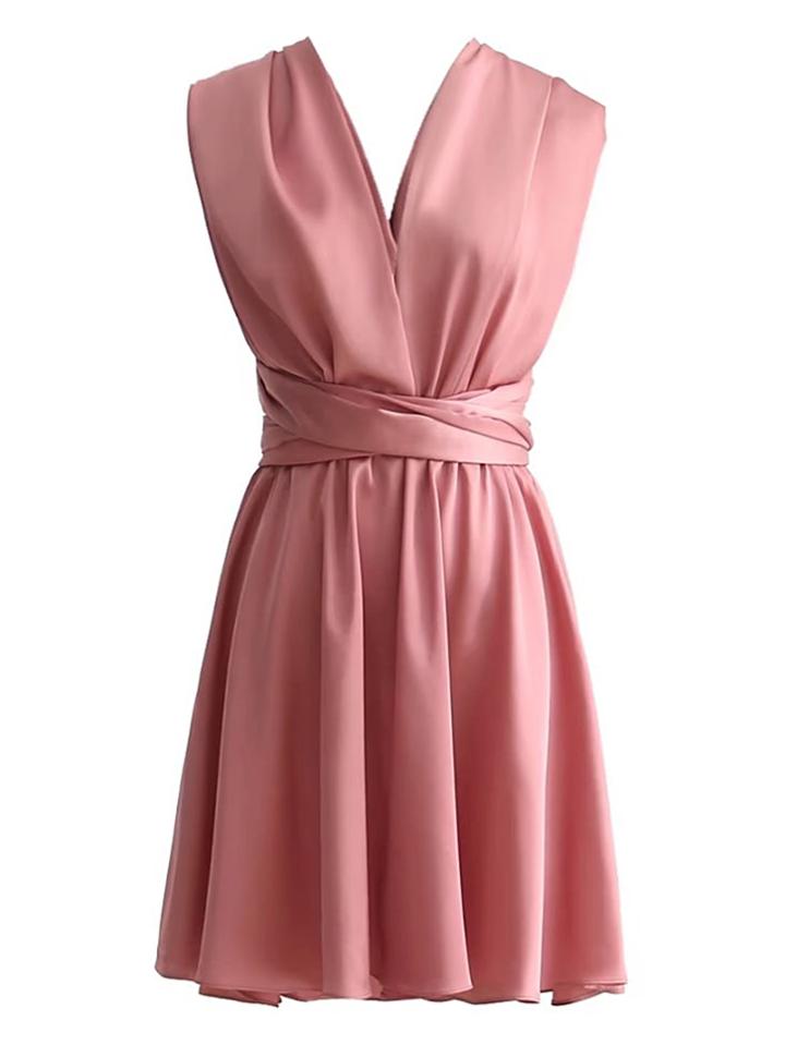 Romwe Criss Cross Knot Back Pleated Dress