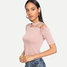 Romwe Lace-up Solid Sweater