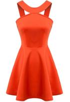 Romwe Orange Strap Backless Flouncing Flare Dress