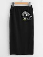Romwe Patch Detail Jersey Pencil Skirt