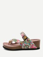 Romwe Floral Print Toe Ring Wedge Sandals