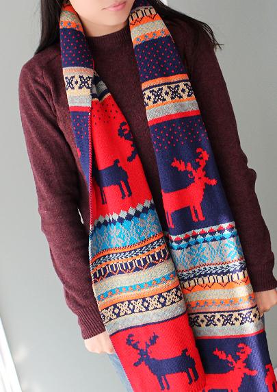 Romwe Deer Print Red Scarf