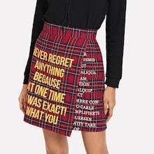 Romwe Letter Print Plaid Skirt