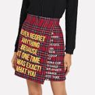 Romwe Letter Print Plaid Skirt