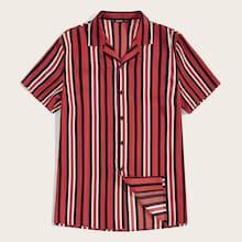 Romwe Guys Notched Collar Striped Shirt