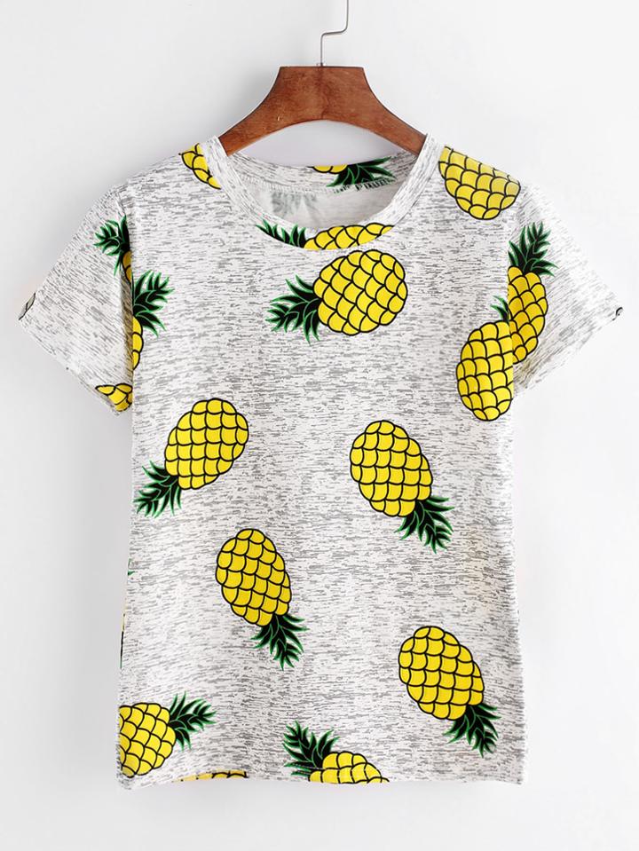 Romwe Light Grey Pineapples Print T-shirt