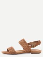 Romwe Faux Suede Stappy Sandals - Camel