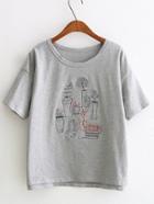 Romwe Grey Embroidery Short Sleeve T-shirt
