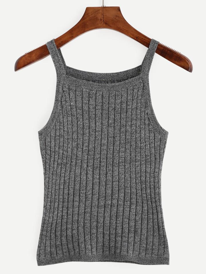 Romwe Grey Marled Knit Ribbed Cami Top